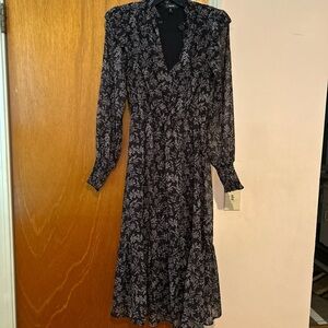 Aqua Black and White Floral Long Sleeve Dress